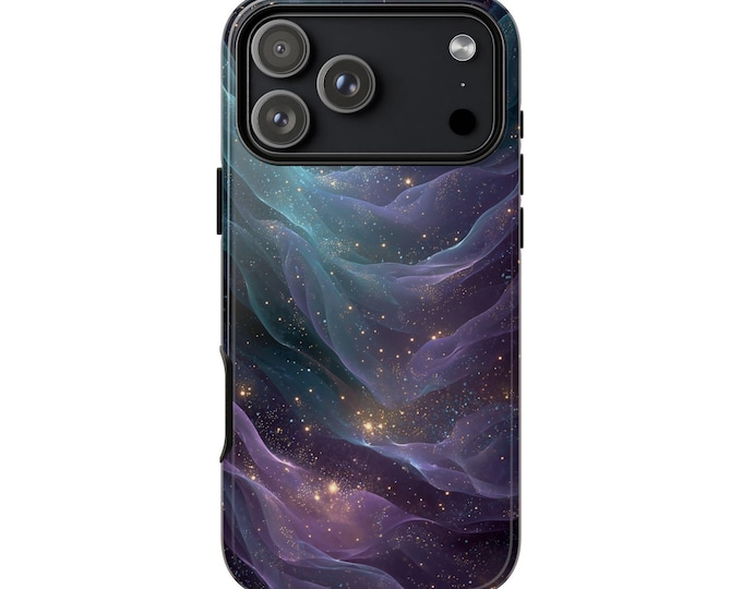 Teal Purple Cosmic Specks Waves Phone Case: iPhone, Galaxy, Pixel - Lifetime Warranty