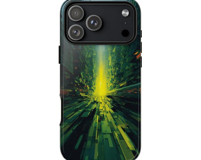 Green Surge City Vortex Phone Case: iPhone, Galaxy, Pixel - Lifetime Warranty