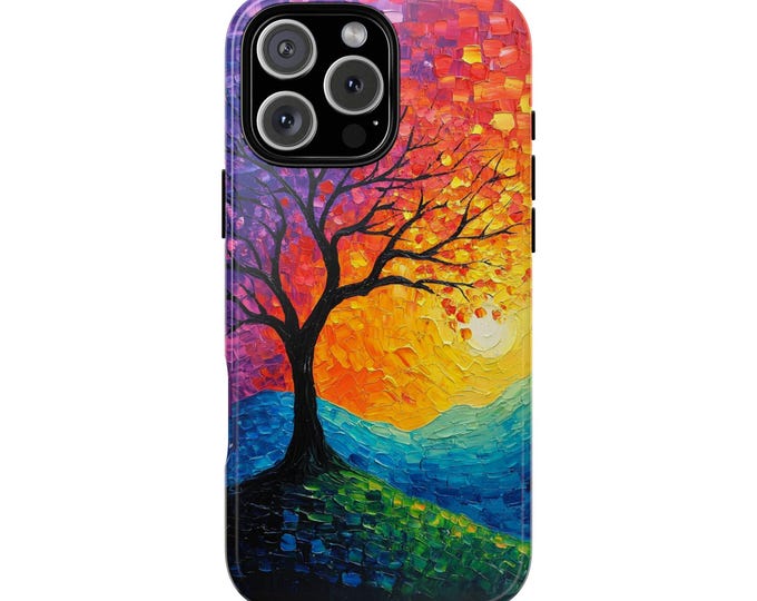Pastel Sunset Tree Nature Colorful Paint Phone Case: iPhone, Galaxy, Pixel - Lifetime Warranty