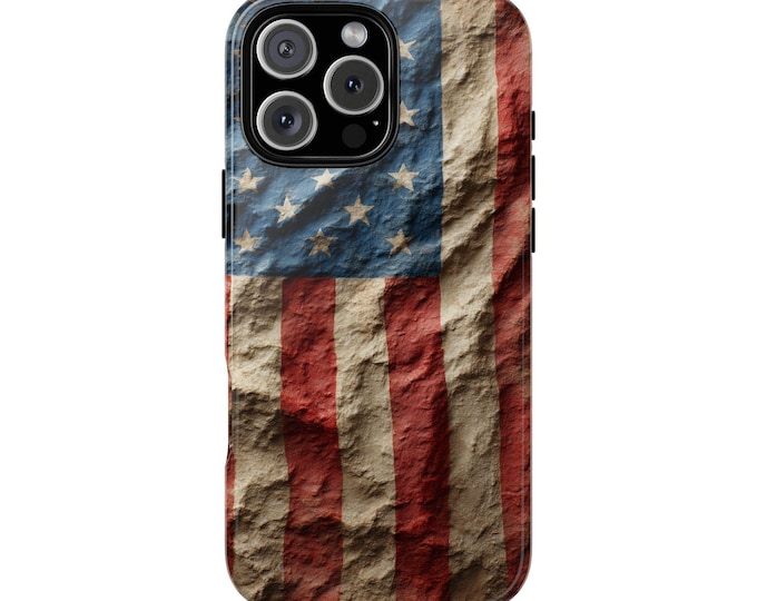 USA American Stone Flag Phone Case: iPhone, Galaxy, Pixel - Lifetime Warranty