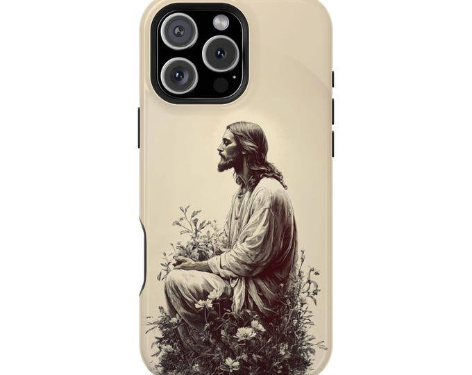 Jesus Christ Praying Wildflower Christian Faith Phone Case: iPhone, Galaxy, Pixel - Lifetime Warranty