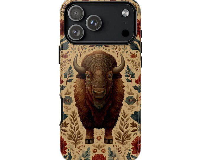 Brown Bison Floral Buffalo Pattern Phone Case: iPhone, Galaxy, Pixel - Lifetime Warranty
