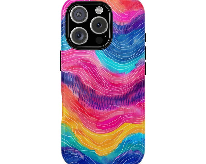 Sine Waves Teal Pink Blue Colors Phone Case: iPhone, Galaxy, Pixel - Lifetime Warranty