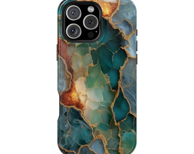 Emerald Green Copper Orange Marble Geode Phone Case: iPhone, Galaxy, Pixel - Lifetime Warranty