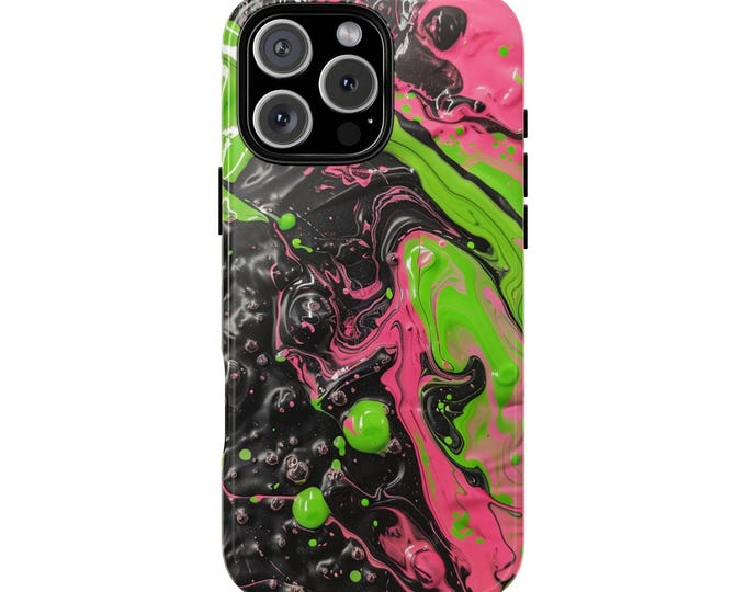 Black Pink Green Hydro Dipped Liquid Fluid Phone Case: Tough Cover for iPhone (MagSafe Compatible), Samsung Galaxy, Pixel