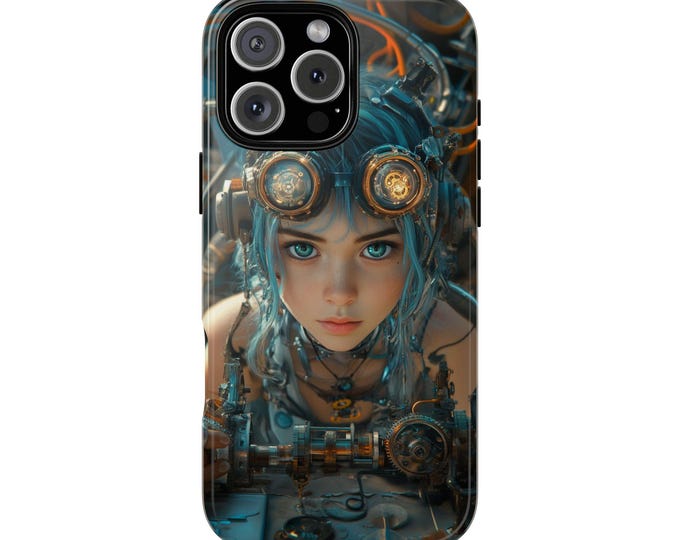 Steampunk Anime Blue Hair Girl Phone Case: iPhone, Galaxy, Pixel - Lifetime Warranty