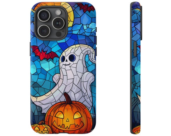 Halloween Spooky Ghost Pumpkin Glass Phone Case: iPhone, Galaxy, Pixel - Lifetime Warranty