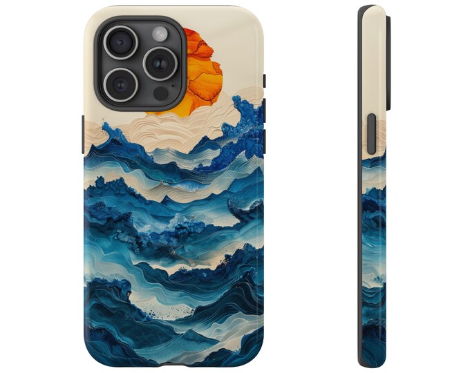 Deep Sea Ocean Turbulent Waves Sunset Painting Phone Case: iPhone, Galaxy, Pixel - Lifetime Warranty