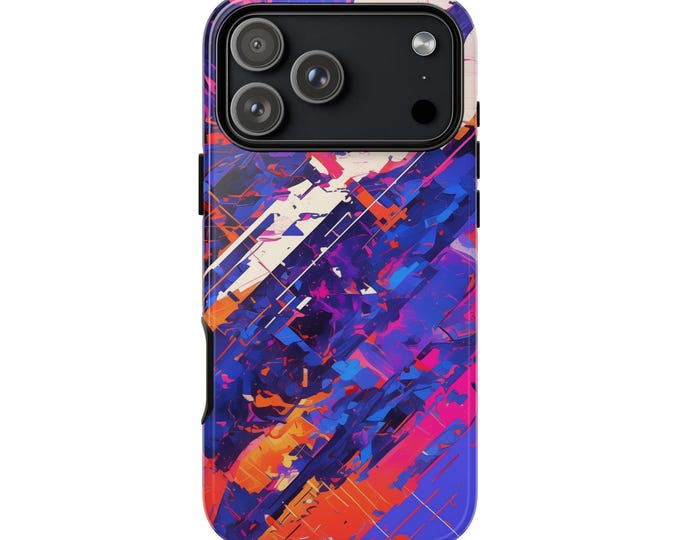 Fractured Glitch Blue Purple Retro Phone Case: iPhone, Galaxy, Pixel - Lifetime Warranty
