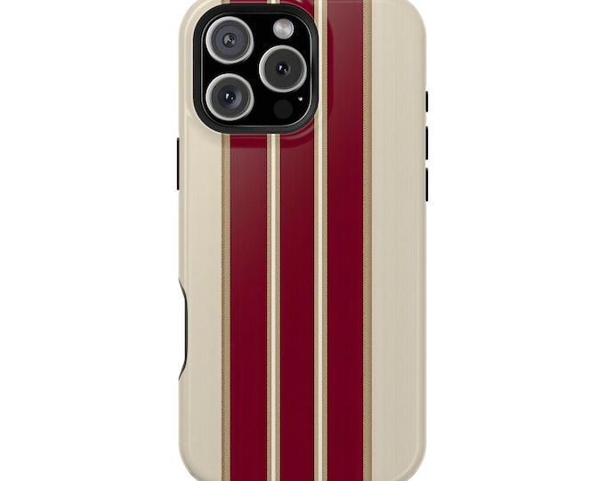 Maroon Red Lines Stripes Beige White Phone Case: iPhone, Galaxy, Pixel - Lifetime Warranty