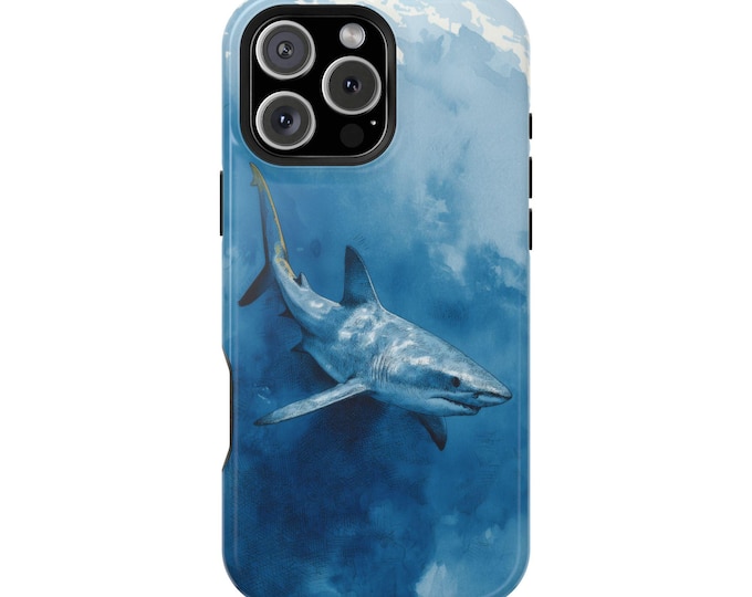 Shark Blue Ocean Watercolor Ink Phone Case: iPhone, Galaxy, Pixel - Lifetime Warranty