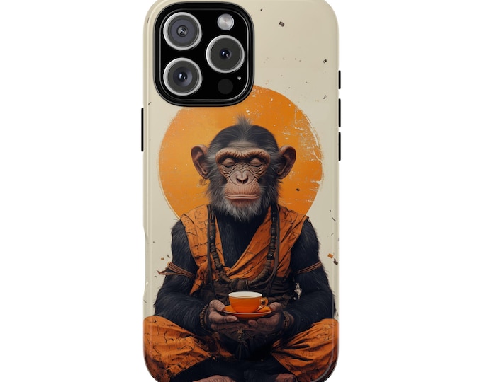 Peaceful Monkey Monk Meditating Tea Cup Phone Case: iPhone, Galaxy, Pixel - Lifetime Warranty
