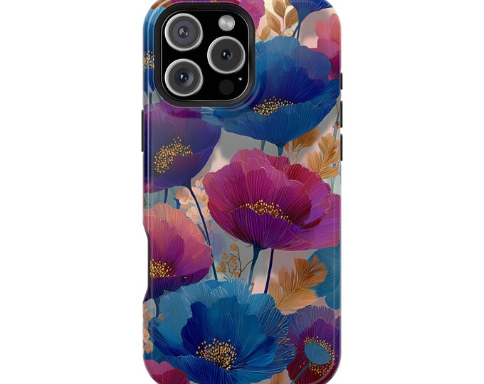 Art Deco Blue Pink Elegant Flowers Phone Case: iPhone, Galaxy, Pixel - Lifetime Warranty