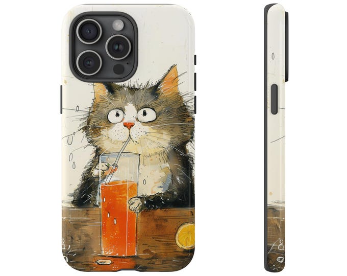 Cat Art Straw Orange Beverage Phone Case: iPhone, Galaxy, Pixel - Lifetime Warranty