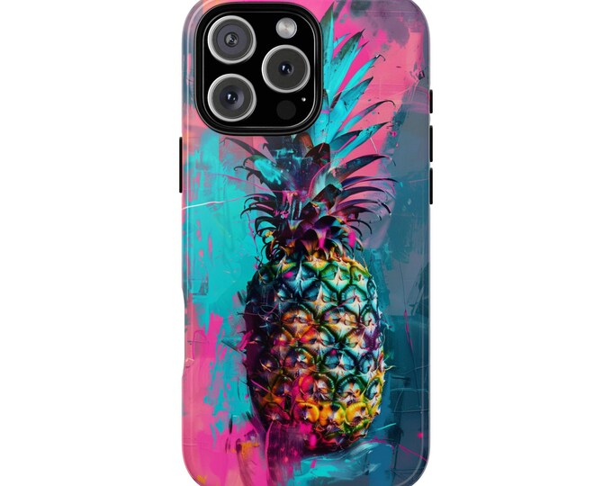 Pineapple Pink Teal Abstract Art Blue Phone Case: iPhone, Galaxy, Pixel - Lifetime Warranty