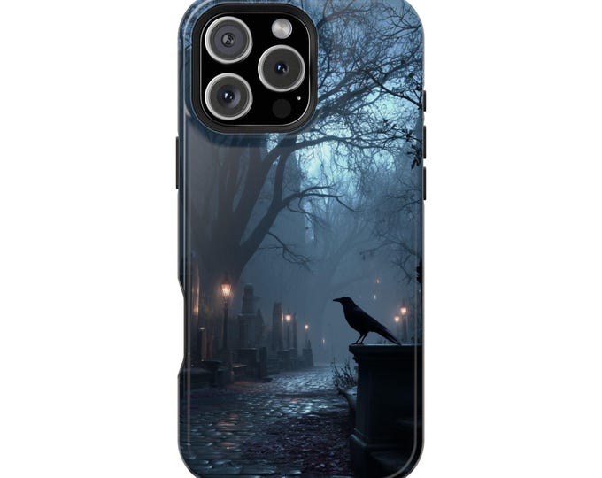 Gothic Graveyard Raven Night Fog Phone Case: iPhone, Galaxy, Pixel - Lifetime Warranty