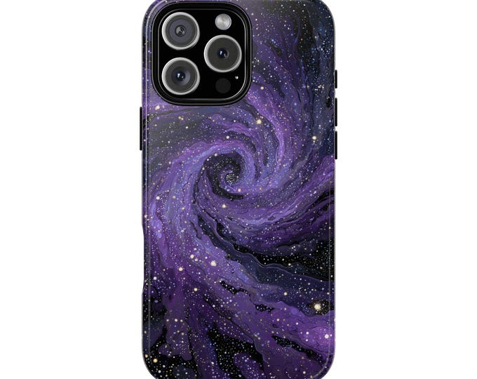 Deep Purple Swirling Galaxies Space Phone Case: iPhone, Galaxy, Pixel - Lifetime Warranty