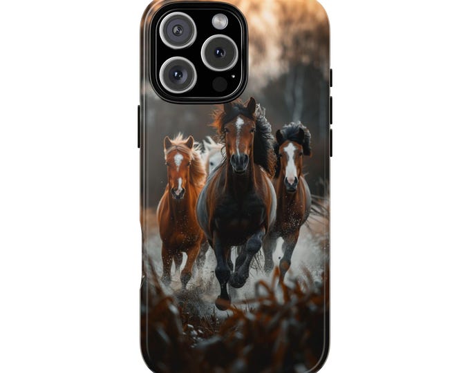 Wild Horses Running on Forest Creek Phone Case: iPhone, Galaxy, Pixel - Lifetime Warranty