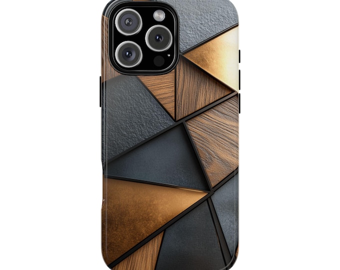 Stone Wood Slate Gold Wooden Shapes Phone Case: iPhone, Galaxy, Pixel - Lifetime Warranty