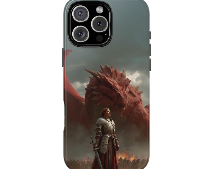 Medieval Knight Girl Red Dragon Showdown Phone Case: iPhone, Galaxy, Pixel - Lifetime Warranty
