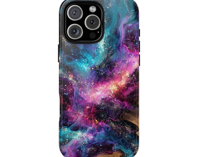 Nebula Dreams Cosmic Fluid Resin Wood Phone Case: iPhone, Galaxy, Pixel - Lifetime Warranty