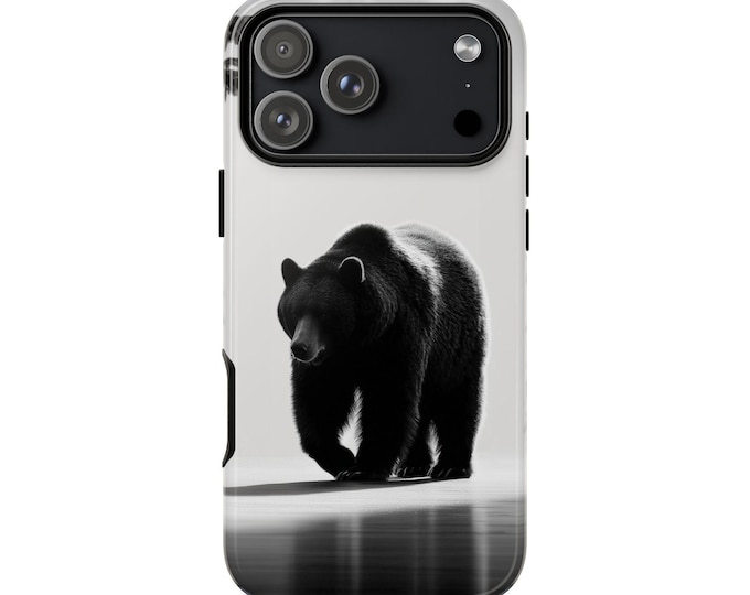 Bear Minimalist Black White Phone Case: iPhone, Galaxy, Pixel - Lifetime Warranty