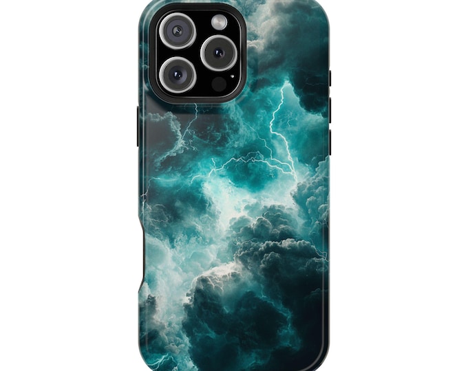 Teal Clouds Storm Lightning Thunder Phone Case: iPhone, Galaxy, Pixel - Lifetime Warranty
