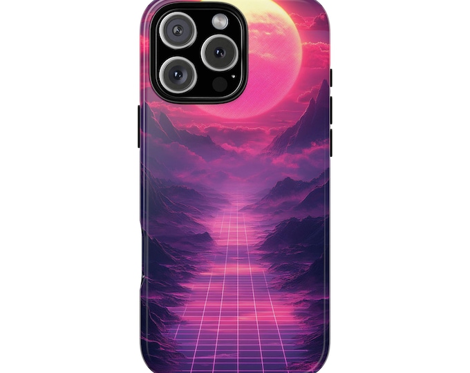 Purple Vapor Moon Synthwave Phone Case: iPhone, Galaxy, Pixel - Lifetime Warranty