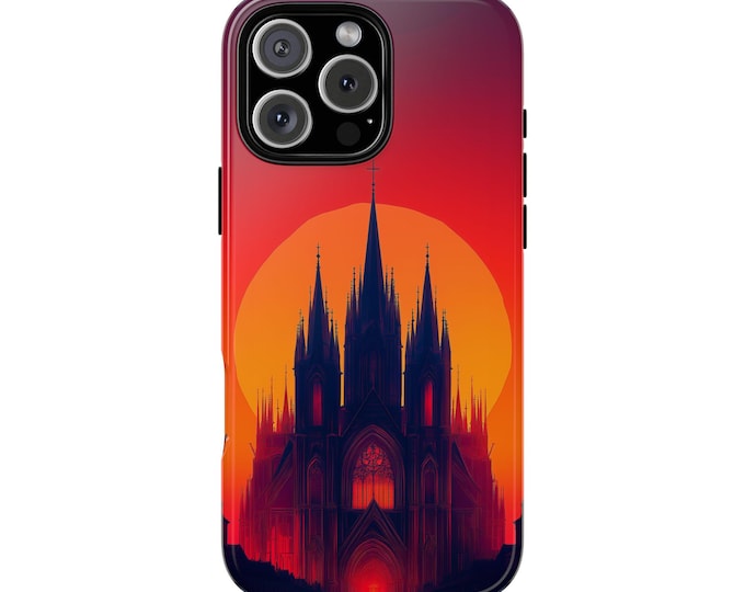 Gothic Cathedral Fiery Dusk Phone Case: iPhone, Galaxy, Pixel - Lifetime Warranty