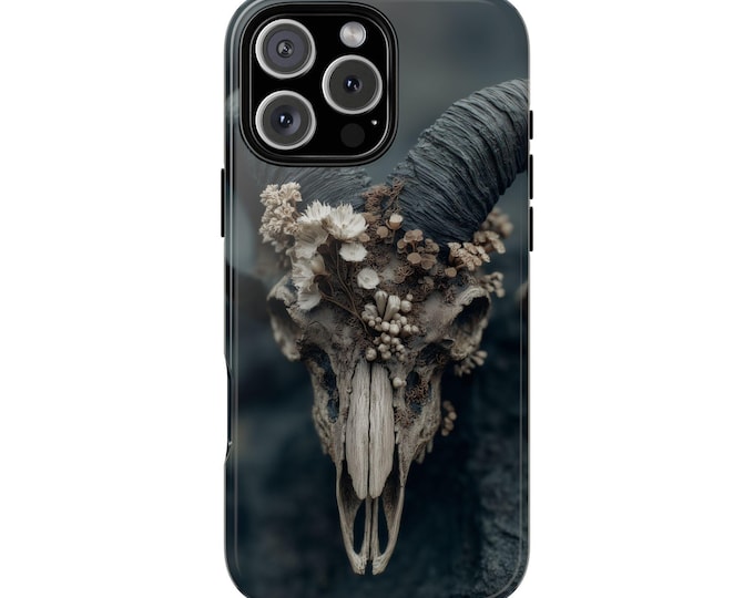 Goat Skull Obsidian Horns Floral Phone Case: iPhone, Galaxy, Pixel - Lifetime Warranty