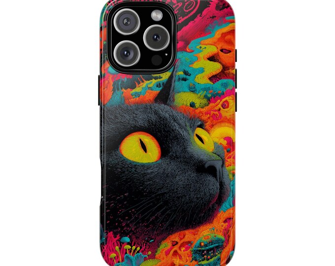 Surreal Gray Cat Abstract Waves Phone Case: iPhone, Galaxy, Pixel - Lifetime Warranty