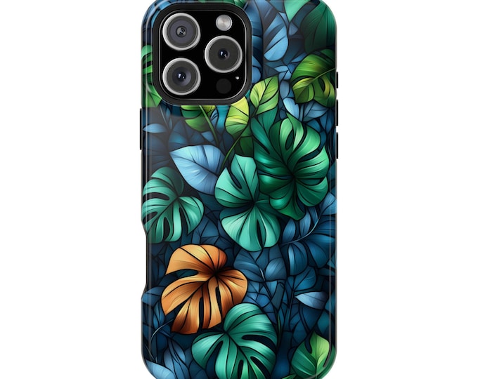 Monstera Plants Lush Green Teal Tropical Floral Phone Case: iPhone, Galaxy, Pixel - Lifetime Warranty