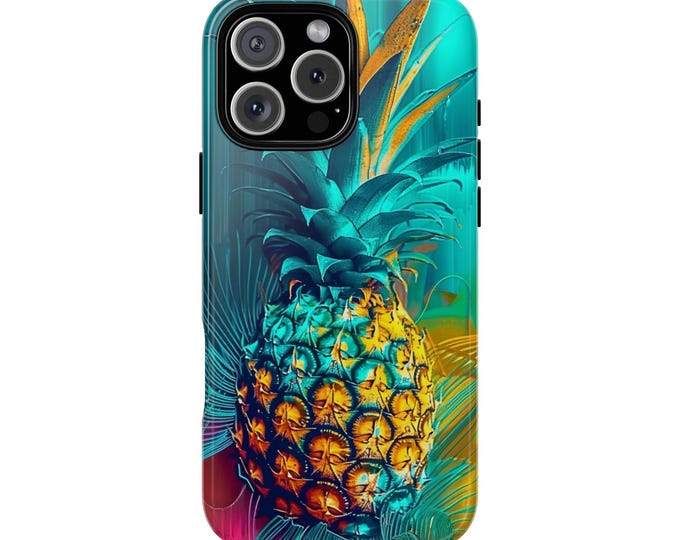 Teal Yellow Pineapple Tropical Abstract Phone Case: iPhone, Galaxy, Pixel - Lifetime Warranty