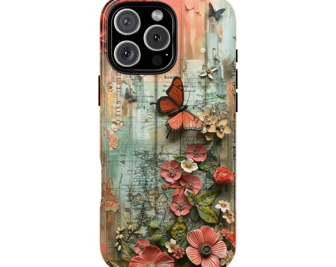 Vintage Butterfly Flowers Collage Floral Phone Case: iPhone, Galaxy, Pixel - Lifetime Warranty