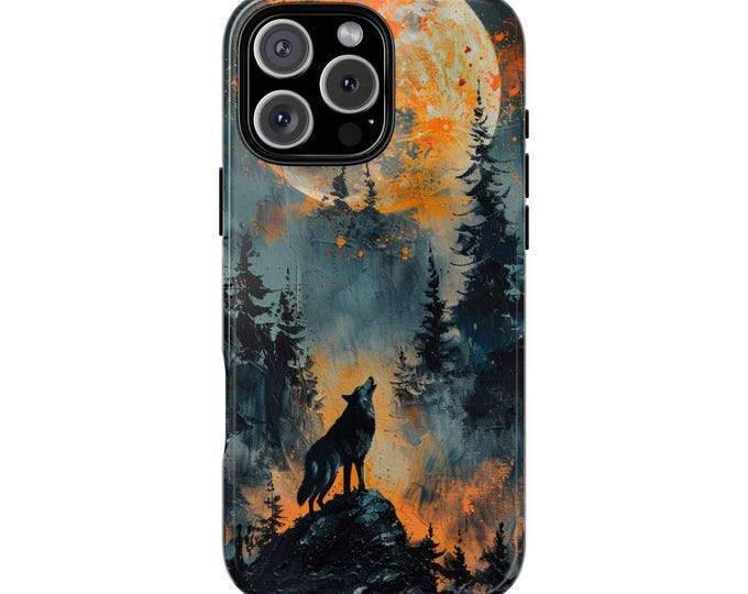Howling Wolf Full Moon Abstract Art Phone Case: iPhone, Galaxy, Pixel - Lifetime Warranty