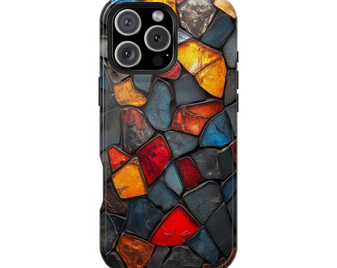 Gray Red Stained Glass Mosaic Pattern Phone Case: iPhone, Galaxy, Pixel - Lifetime Warranty