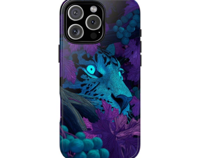 Blue Purple Leopard Vineyard Cat Jaguar Phone Case: iPhone, Galaxy, Pixel - Lifetime Warranty