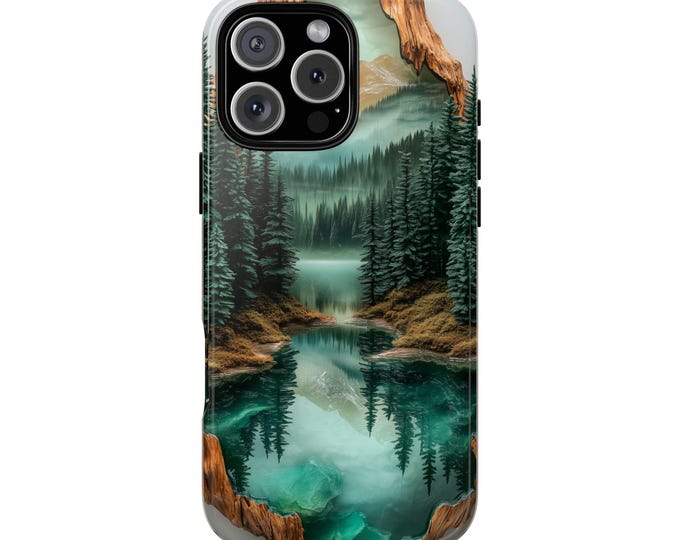 Green Resin Forest Wooden Pines Lake Phone Case: iPhone, Galaxy, Pixel - Lifetime Warranty