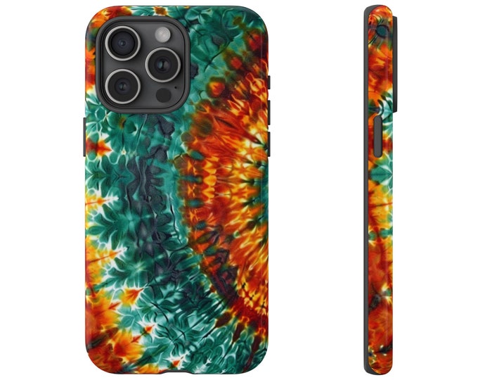 Tie Dye Trippy Phone Case - Swirl Painting Summer Design Phone Cover - Hippy Teal Rastafarian Phone Case - iPhone, Pixel, Samsung Galaxy