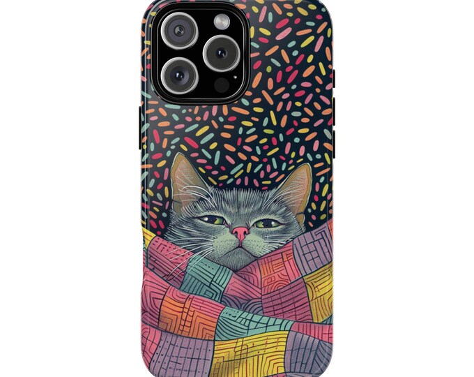 Sleepy Cat Bed Abstract Minimalist Artwork Phone Case: iPhone, Galaxy, Pixel - Lifetime Warranty