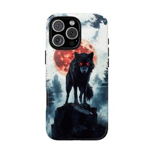 Black Wolf Blood Moon Night Sentinel Phone Cover Case: iPhone, Galaxy, Pixel