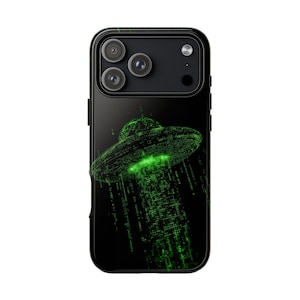 Matrix UFO Green Computer Code Phone Case | iPhone, Galaxy, Pixel | Dual Layer Shockproof Cover