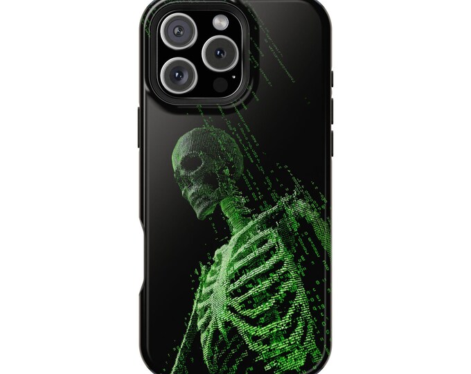 Skeleton Green Matrix Hacker Code Phone Case: iPhone, Galaxy, Pixel - Lifetime Warranty