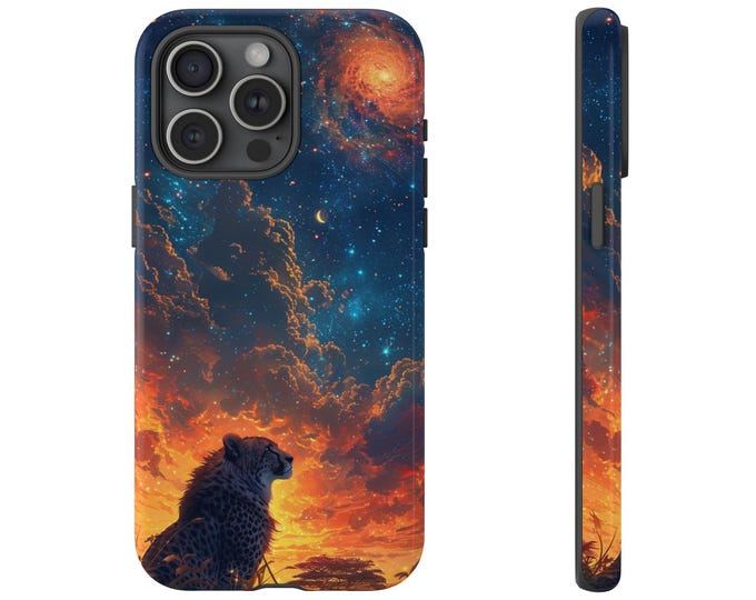 Cheetah Majestic Nebula Sunset Sky Phone Case: iPhone, Galaxy, Pixel - Lifetime Warranty