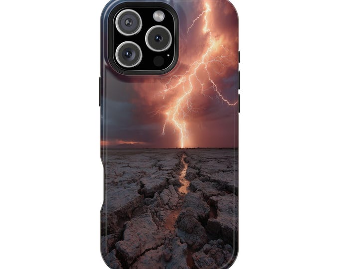 Cracked Earth Storm Lightning Clouds Phone Case: iPhone, Galaxy, Pixel - Lifetime Warranty