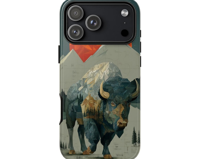 Buffalo Bison Abstract Mountain Phone Case: iPhone, Galaxy, Pixel - Lifetime Warranty