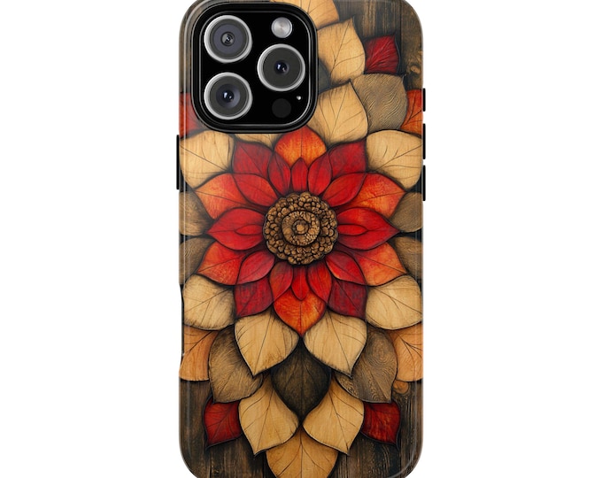 Burned Wood Mandala Flower Leaves Phone Case: iPhone, Galaxy, Pixel - Lifetime Warranty