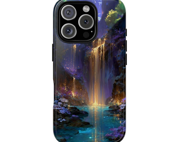 Cascading Gold Waterfalls Surreal Nature Phone Case: iPhone, Galaxy, Pixel - Lifetime Warranty