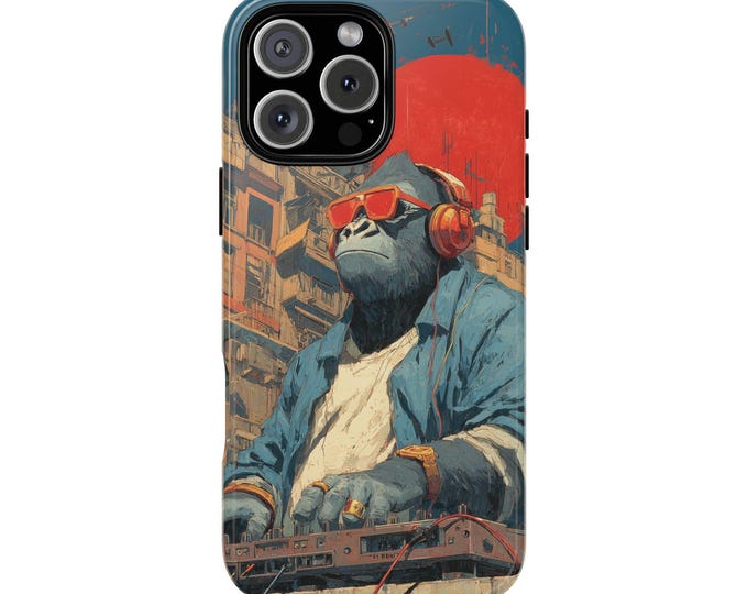 Gorilla DJing Rooftop City Party Phone Case: iPhone, Galaxy, Pixel - Lifetime Warranty