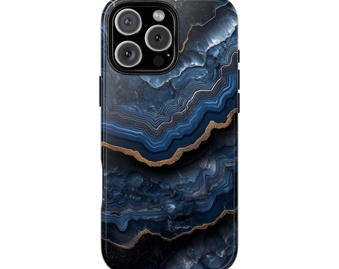 Deep Blue Geode Agate Rock Slice Marble Phone Case: iPhone, Galaxy, Pixel - Lifetime Warranty